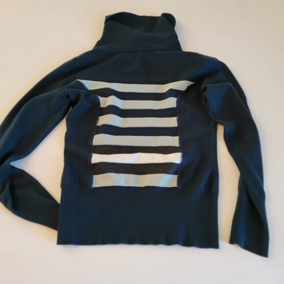 Crisca Forest Green Stripe Sweater Cowl Neck Size Small EUC Embellished - Picture 2 of 9